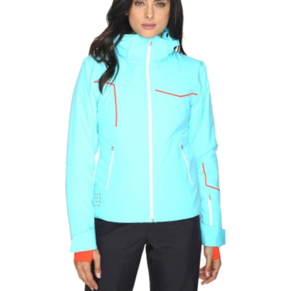 Spyder women's ski jacket,  warm sleek style Aruba blue perfect for the slopes .